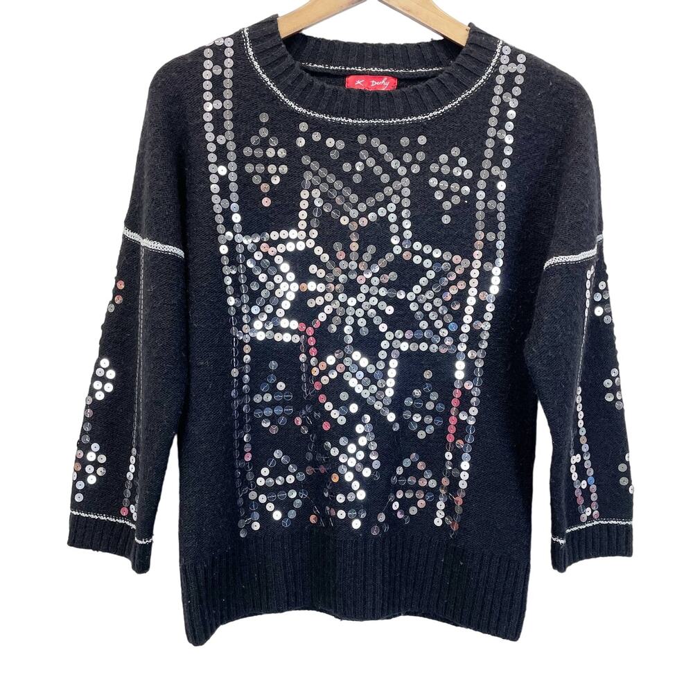 Rene Derhy‎ Womens Sweater Medium Sequin Snowflake Artsy Parisian Going Out